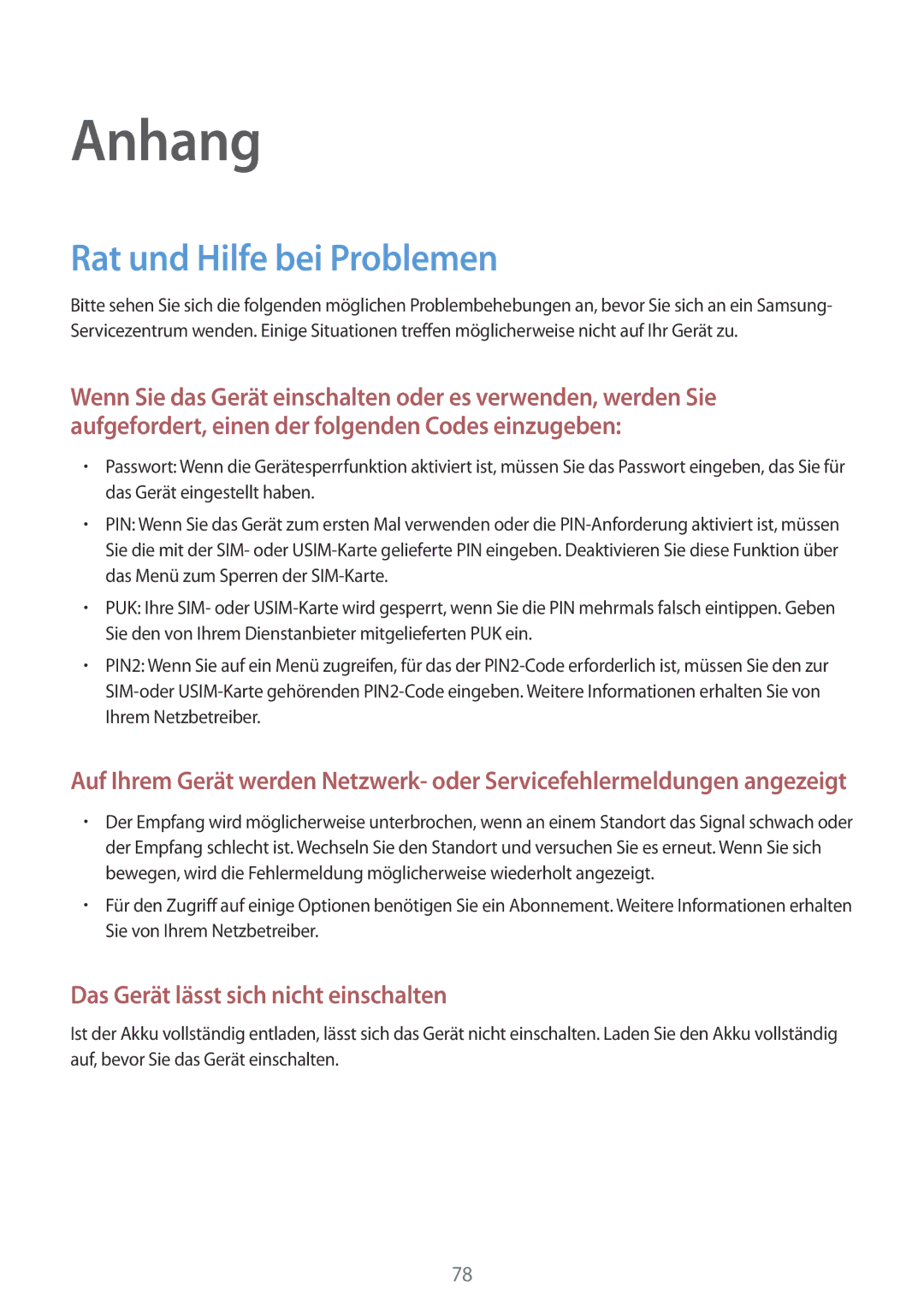 Samsung SM-T560NZKADBT, SM-T560NZWADBT manual Anhang, Rat und Hilfe bei Problemen 