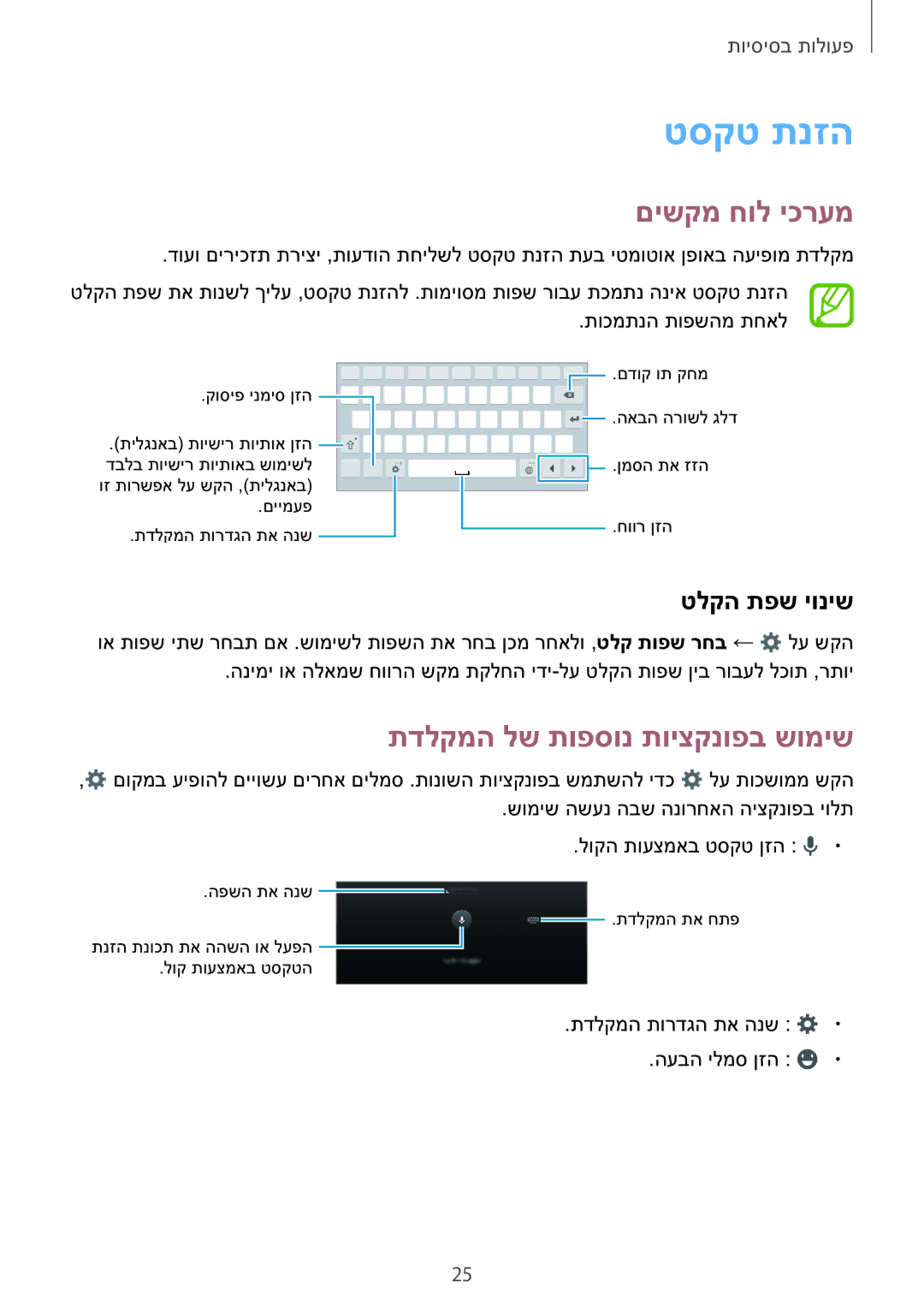 Samsung SM-T560NZKAILO manual טסקט תנזה, םישקמ חול יכרעמ, תדלקמה לש תופסונ תויצקנופב שומיש, טלקה תפש יוניש 