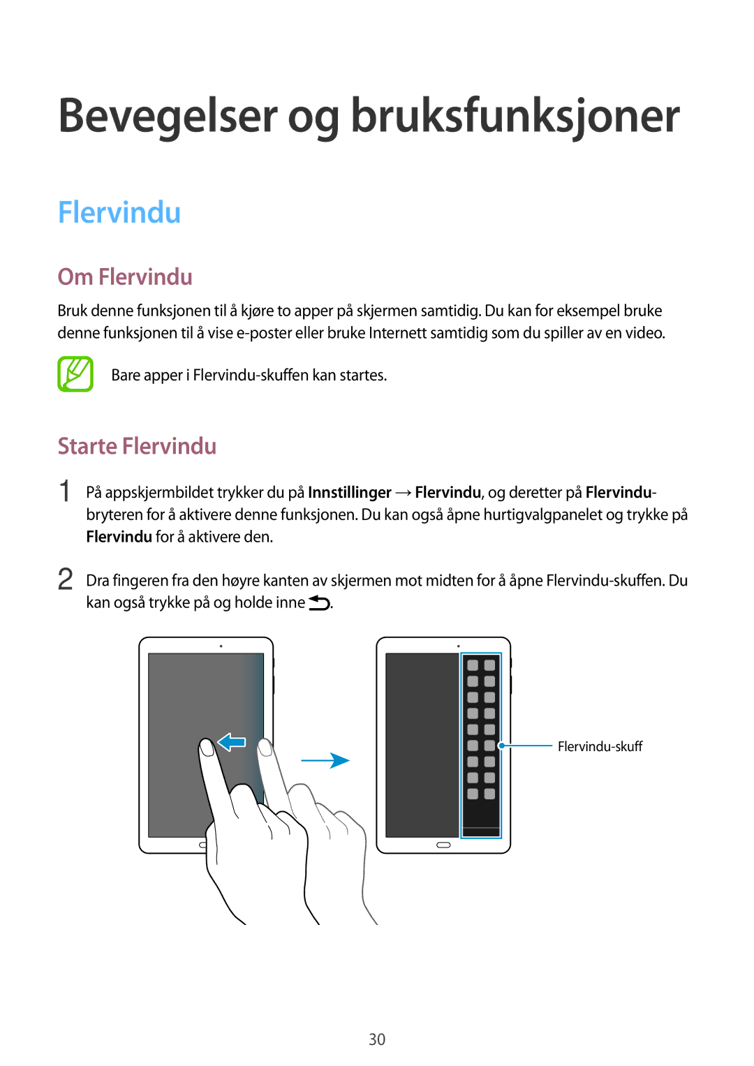 Samsung SM-T560NZKANEE manual Om Flervindu, Starte Flervindu 