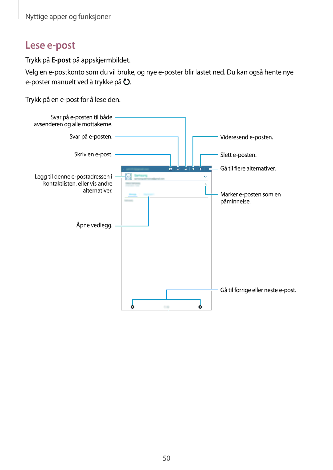 Samsung SM-T560NZKANEE manual Lese e-post 