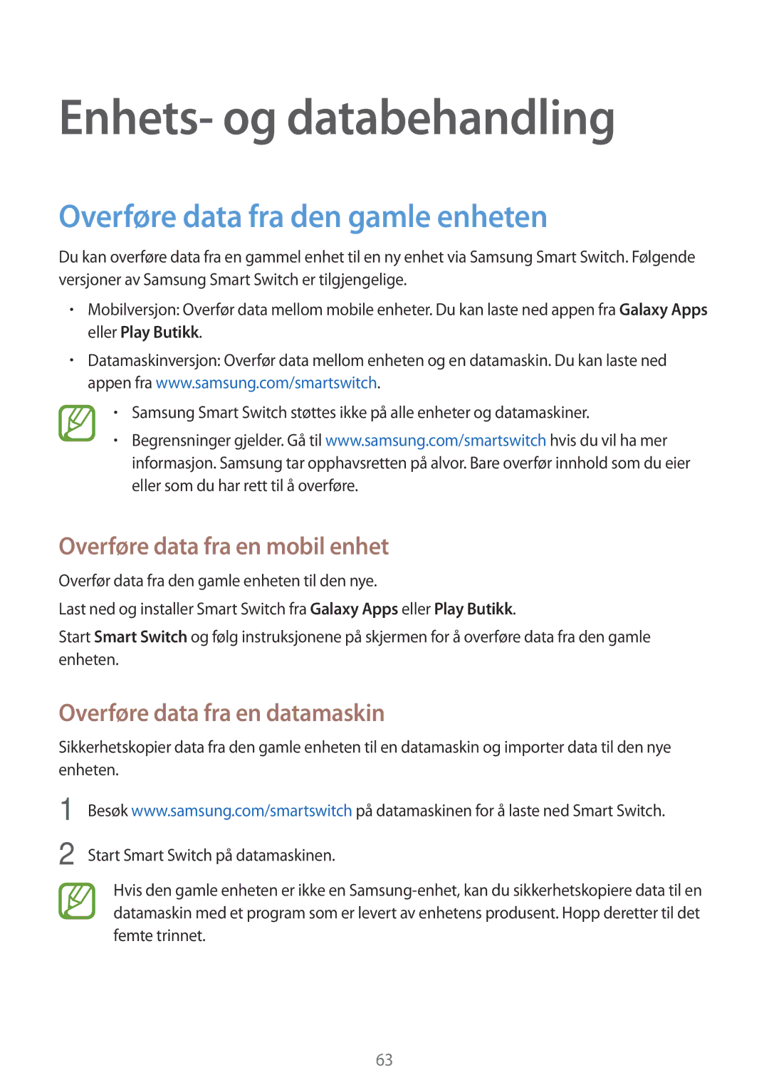 Samsung SM-T560NZKANEE Enhets- og databehandling, Overføre data fra den gamle enheten, Overføre data fra en mobil enhet 