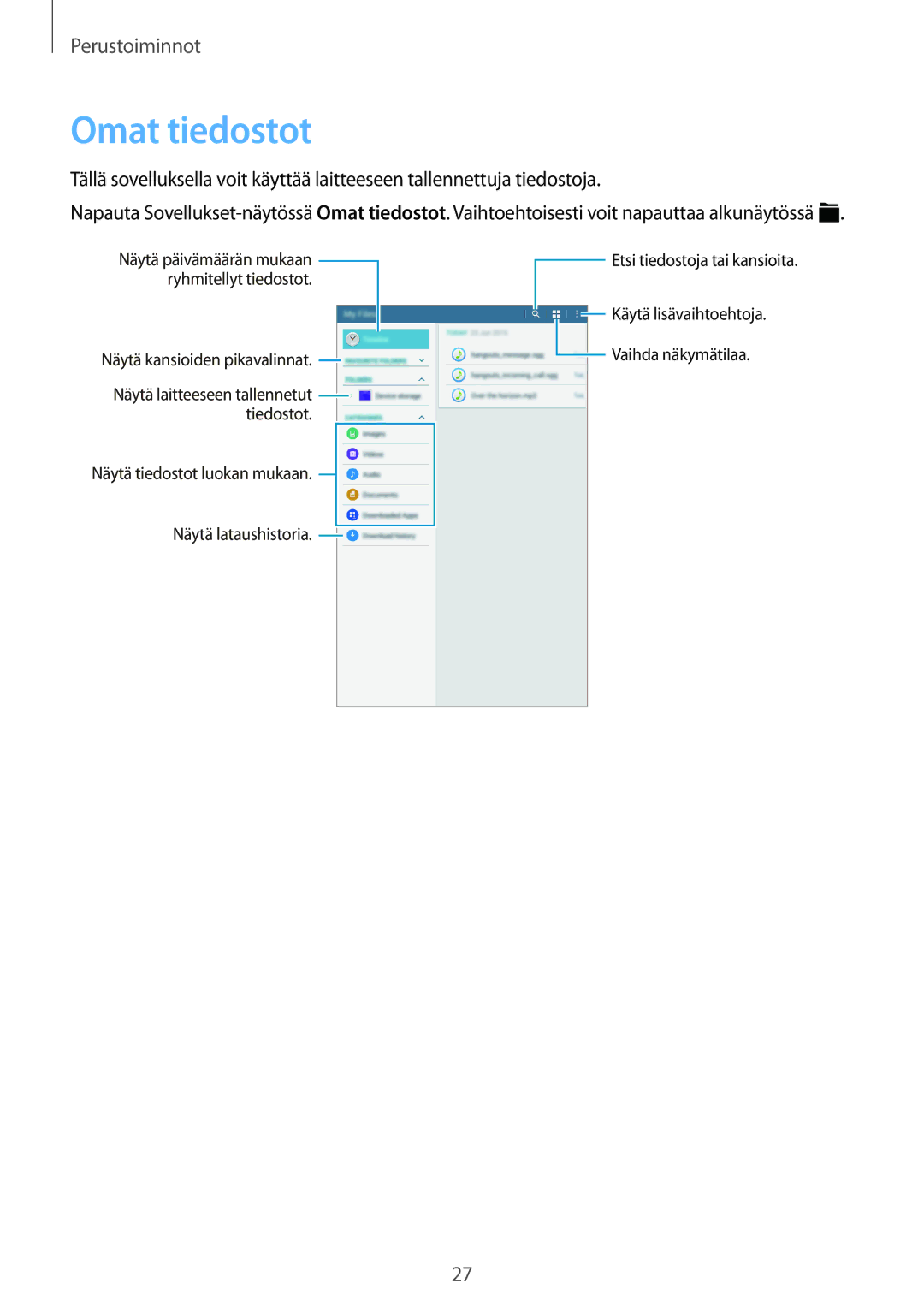 Samsung SM-T560NZKANEE manual Omat tiedostot 