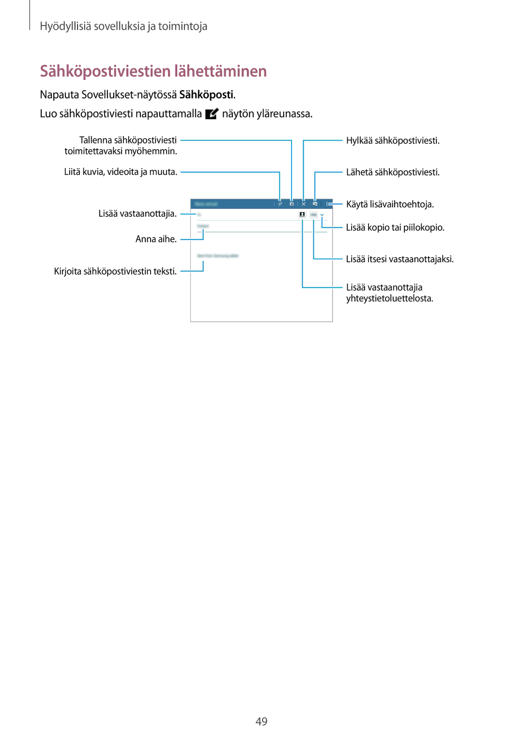 Samsung SM-T560NZKANEE manual Sähköpostiviestien lähettäminen 