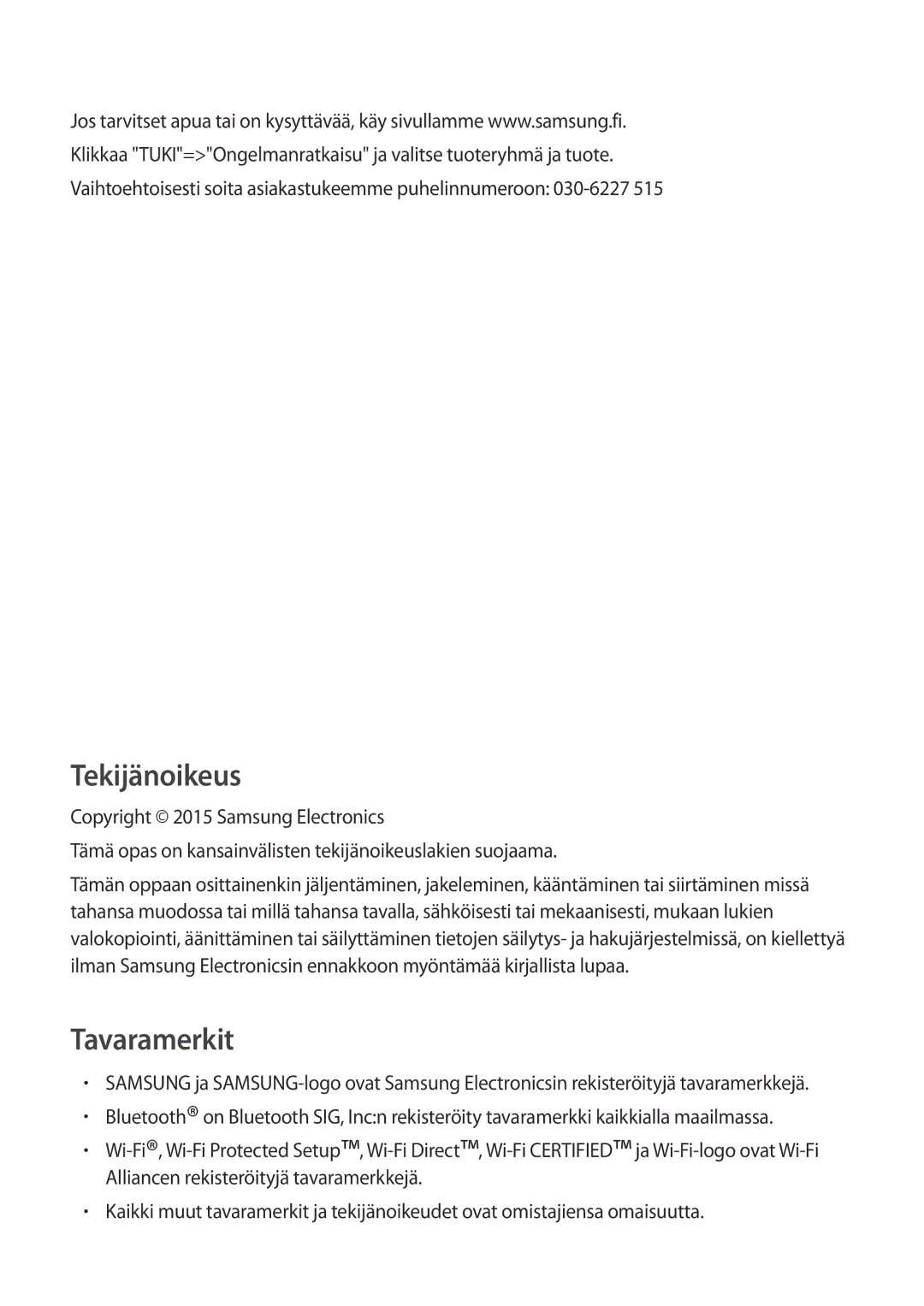 Samsung SM-T560NZKANEE manual Tekijänoikeus 