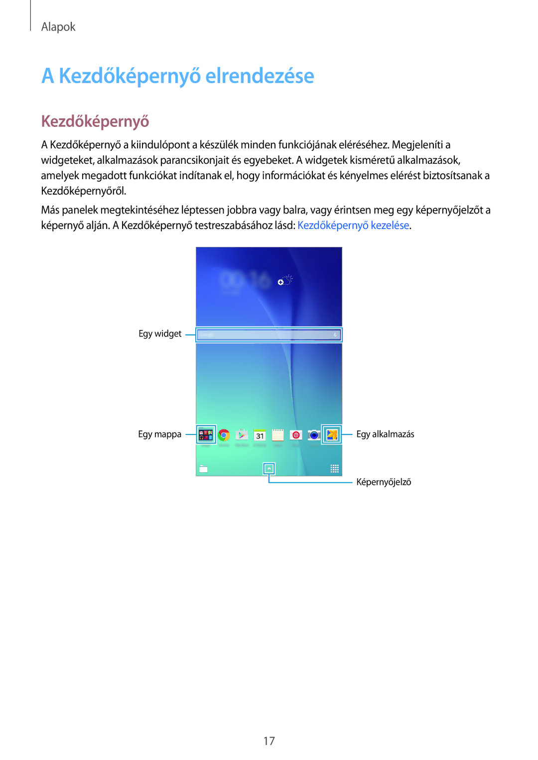 Samsung SM-T560NZNAXEH, SM-T560NZKAXEH, SM-T560NZWAXEH manual Kezdőképernyő elrendezése 