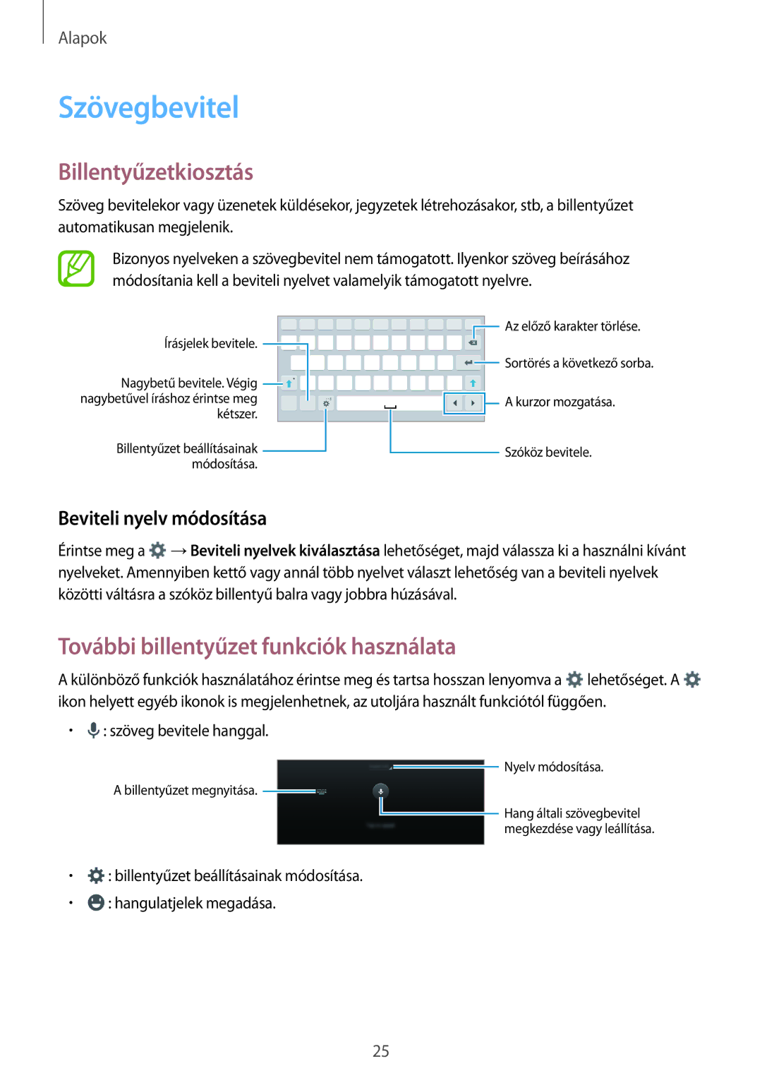 Samsung SM-T560NZWAXEH, SM-T560NZKAXEH manual Szövegbevitel, Billentyűzetkiosztás, További billentyűzet funkciók használata 