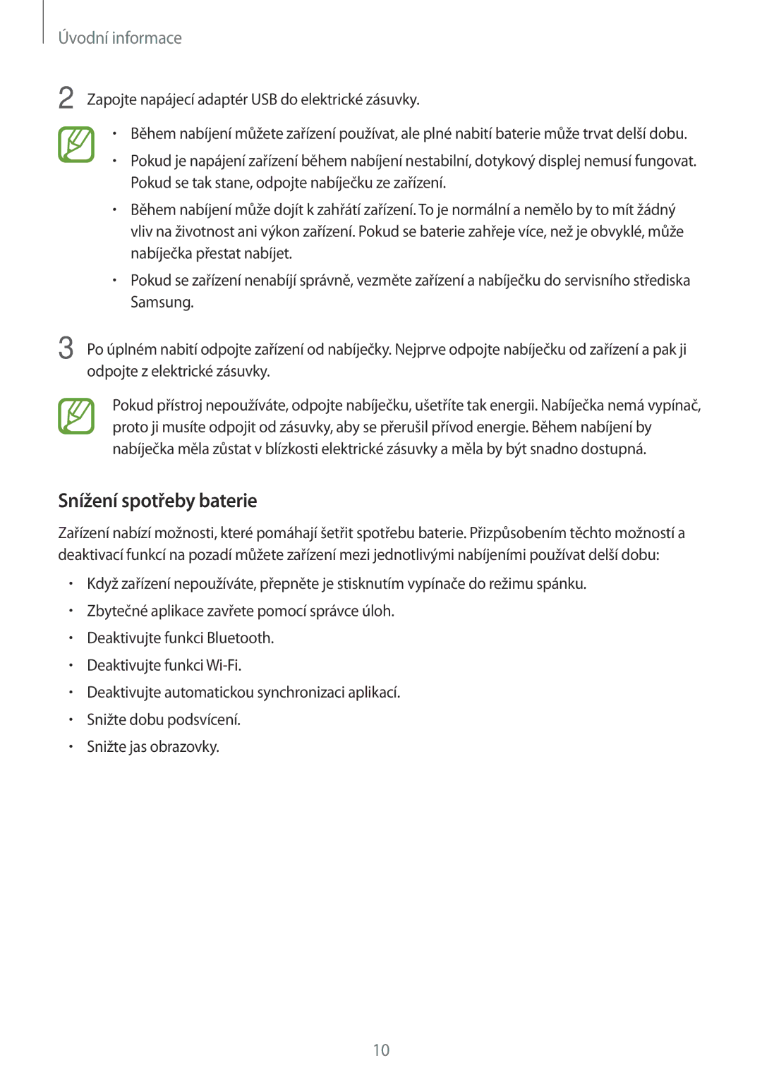 Samsung SM-T560NZKAXEZ manual Snížení spotřeby baterie 