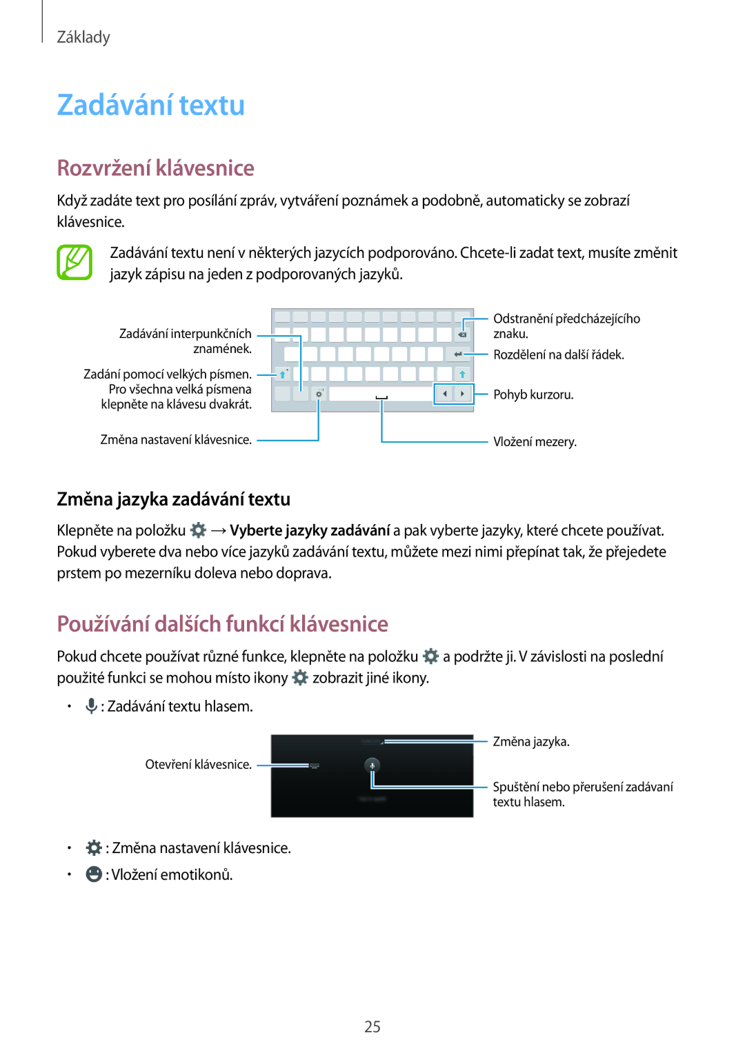 Samsung SM-T560NZKAXEZ manual Zadávání textu, Rozvržení klávesnice, Používání dalších funkcí klávesnice 