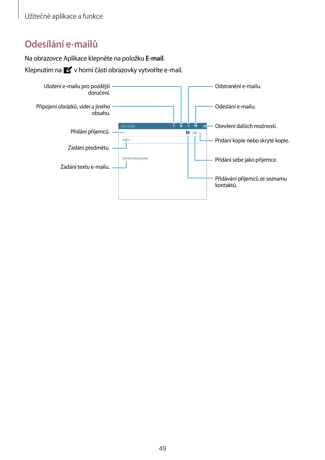 Samsung SM-T560NZKAXEZ manual Odesílání e-mailů 