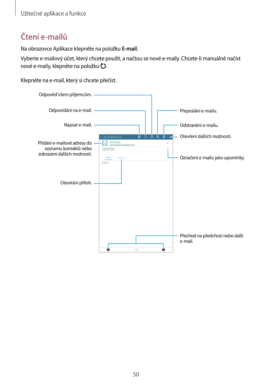 Samsung SM-T560NZKAXEZ manual Čtení e-mailů 