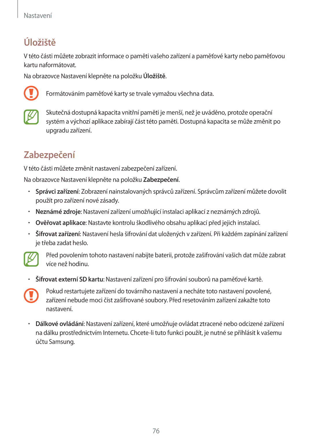 Samsung SM-T560NZKAXEZ manual Úložiště, Zabezpečení 