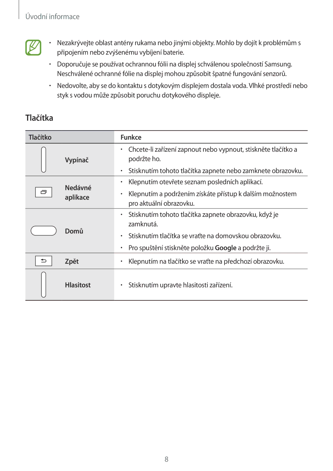 Samsung SM-T560NZKAXEZ manual Tlačítka, Nedávné 