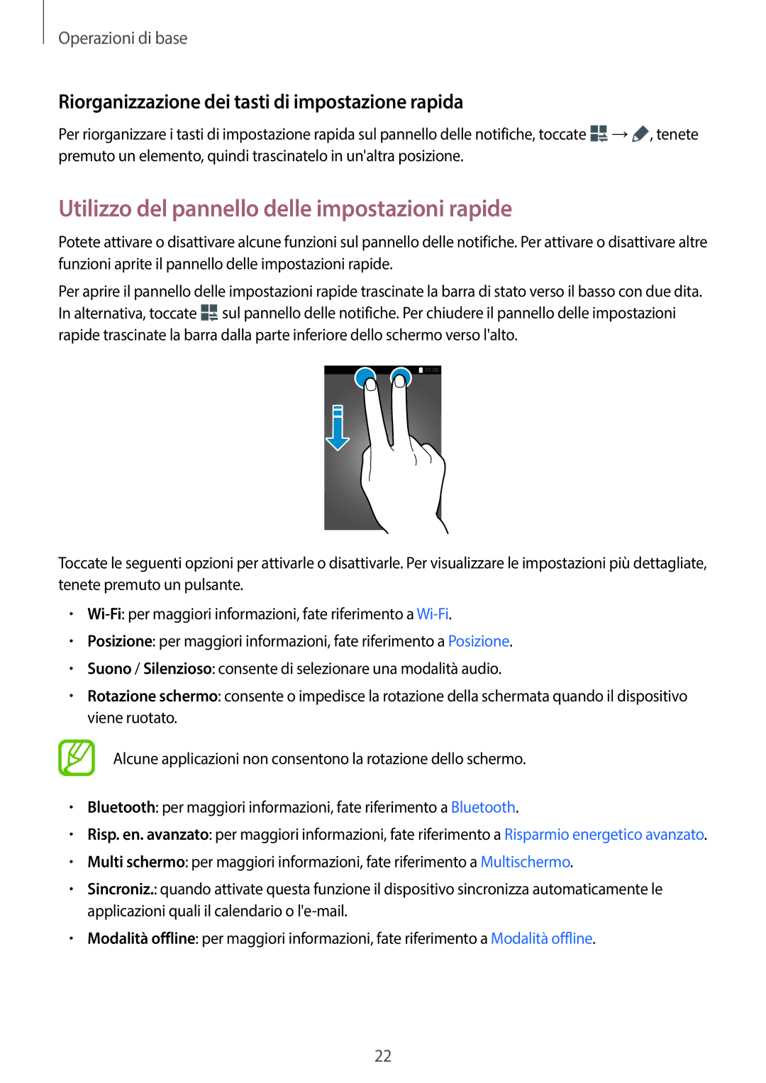 Samsung SM-T560NZWAITV Utilizzo del pannello delle impostazioni rapide, Riorganizzazione dei tasti di impostazione rapida 