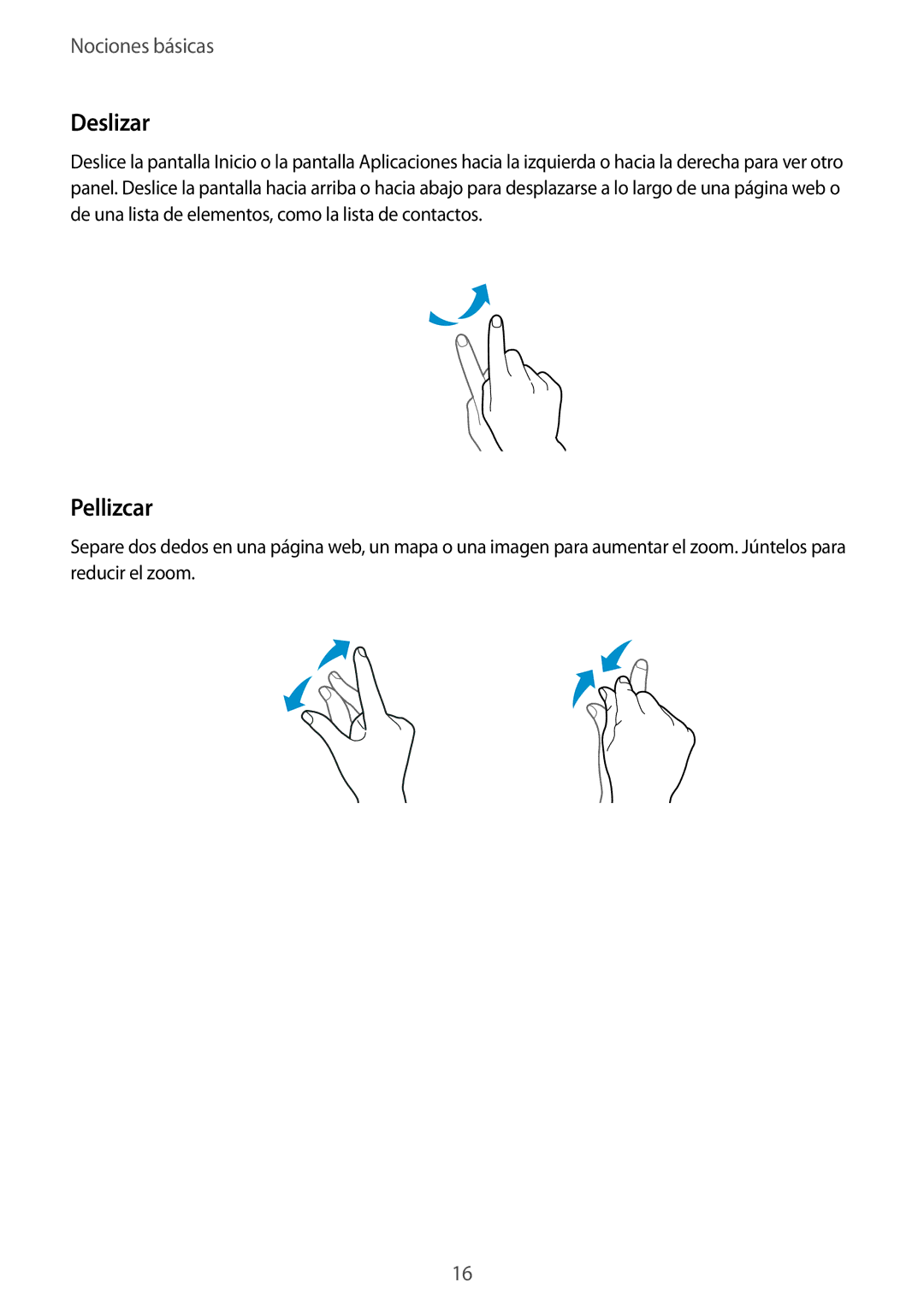 Samsung SM-T560NZWAPHE, SM-T560NZKAPHE manual Deslizar, Pellizcar 