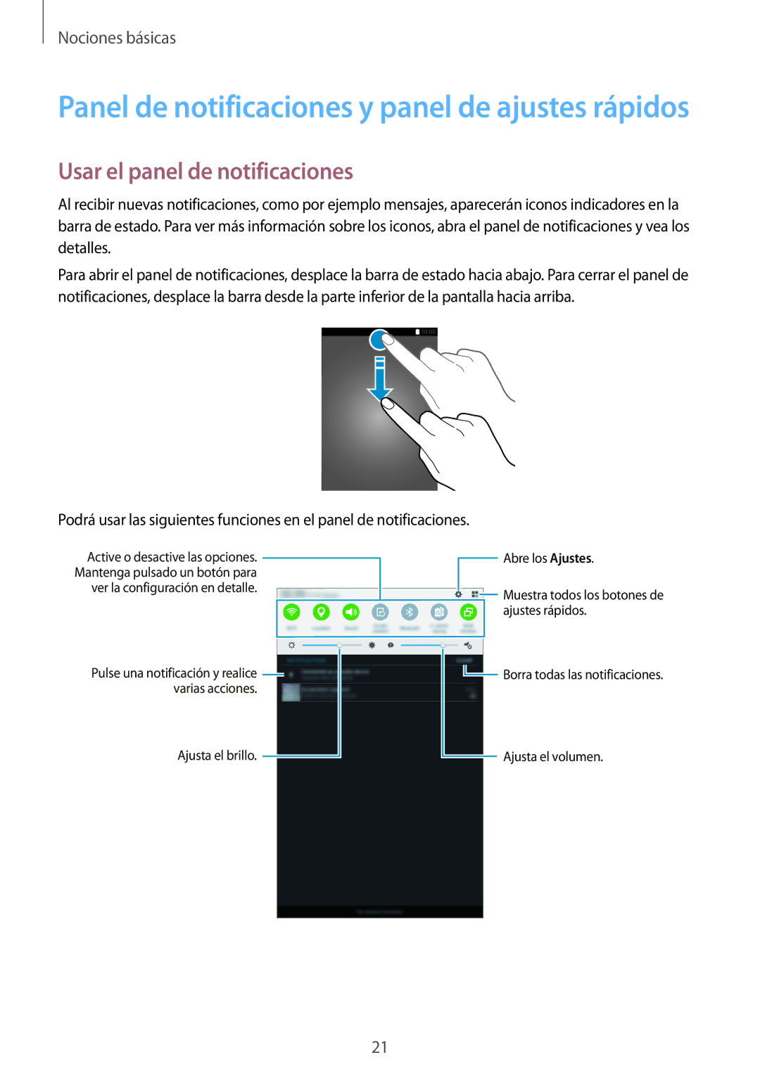 Samsung SM-T560NZKAPHE, SM-T560NZWAPHE Panel de notificaciones y panel de ajustes rápidos, Usar el panel de notificaciones 