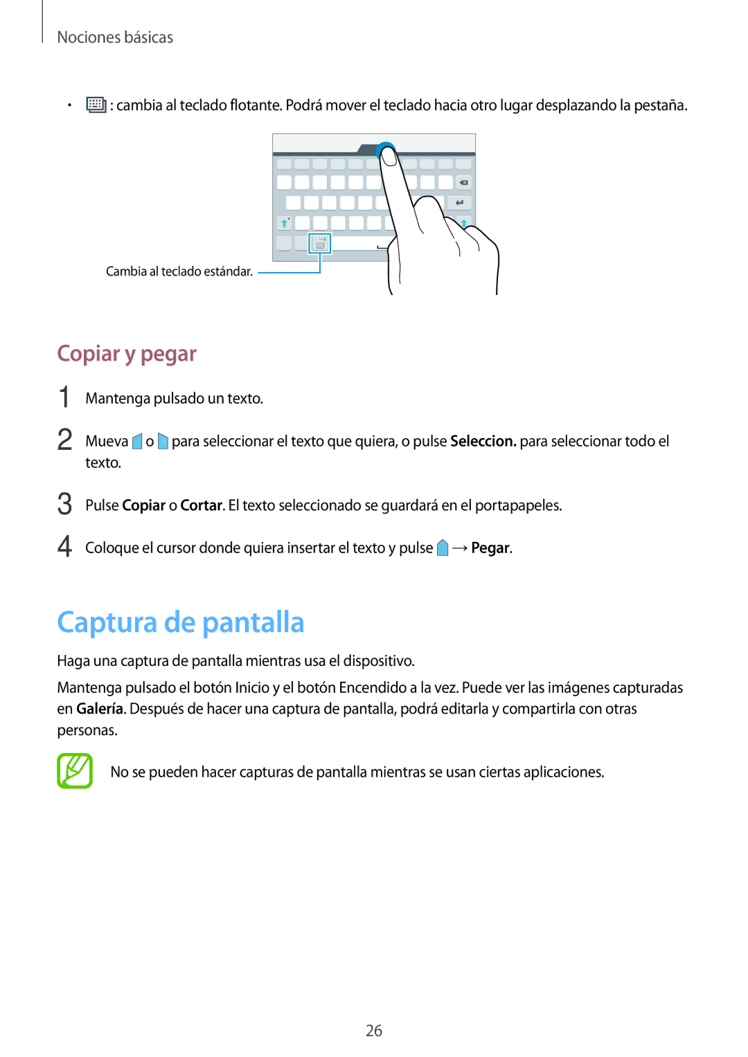 Samsung SM-T560NZWAPHE, SM-T560NZKAPHE manual Captura de pantalla, Copiar y pegar 