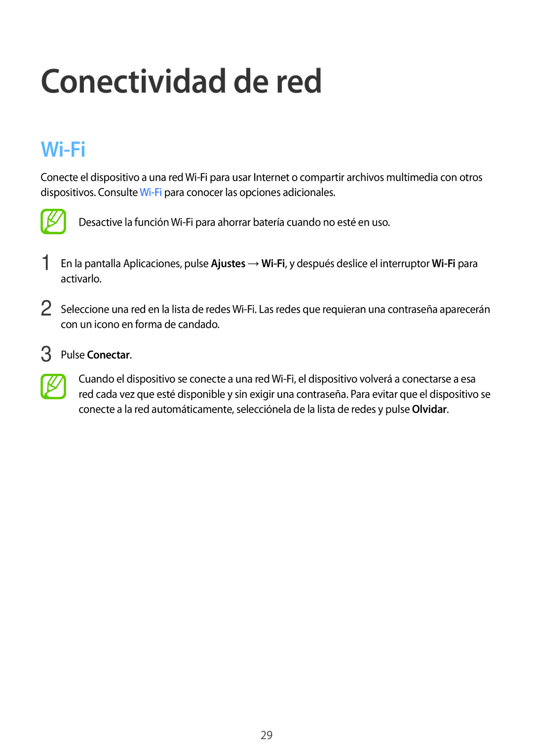 Samsung SM-T560NZKAPHE, SM-T560NZWAPHE manual Conectividad de red, Wi-Fi 