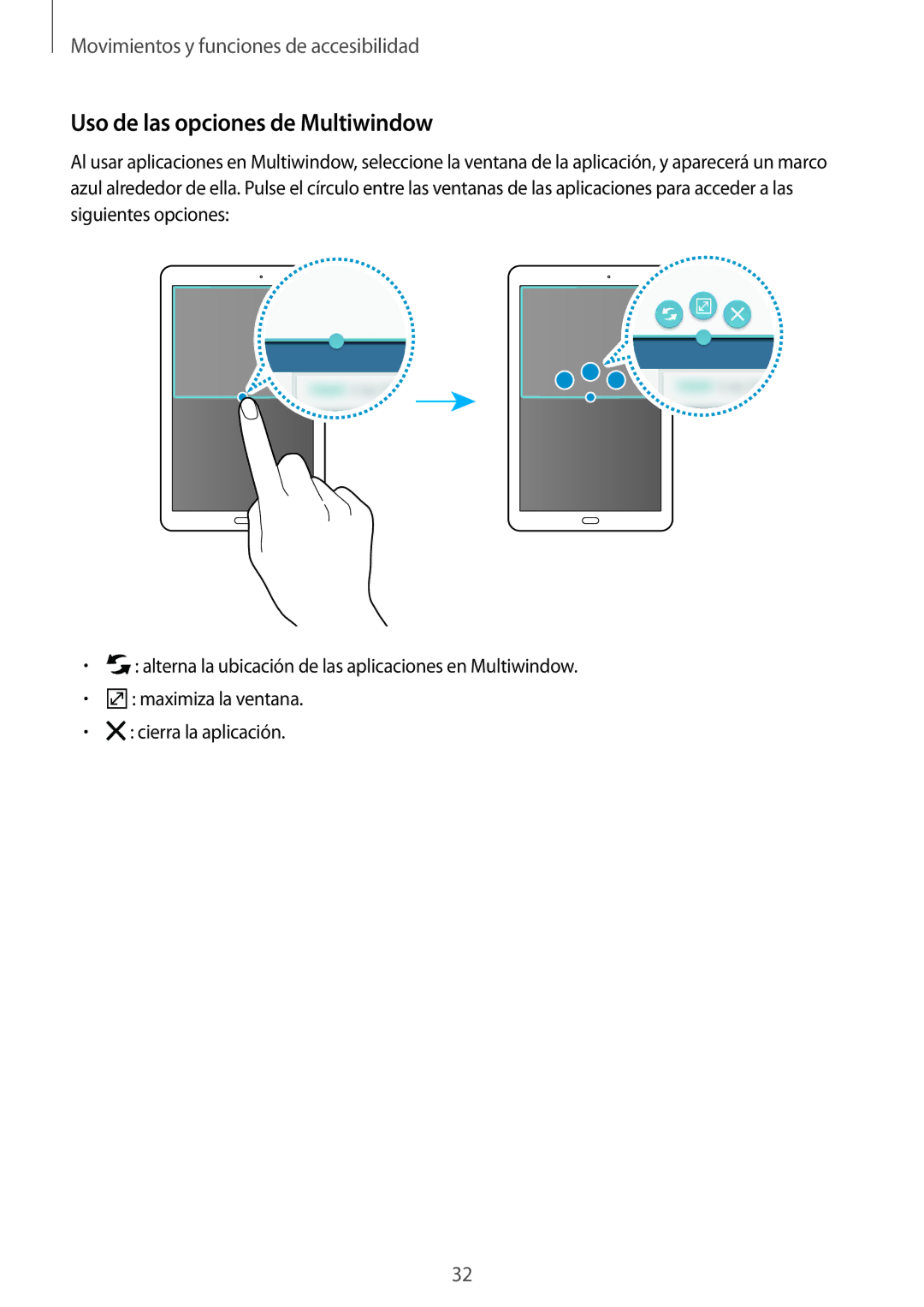 Samsung SM-T560NZWAPHE, SM-T560NZKAPHE manual Uso de las opciones de Multiwindow 