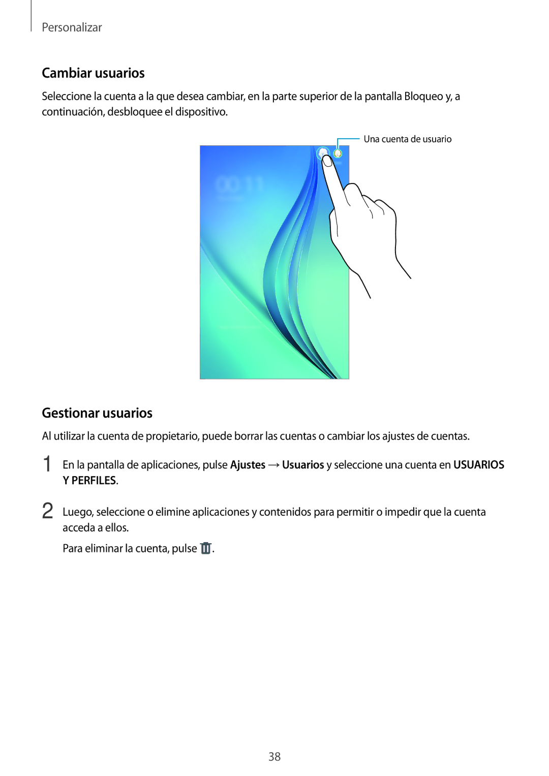 Samsung SM-T560NZWAPHE, SM-T560NZKAPHE manual Cambiar usuarios, Gestionar usuarios 