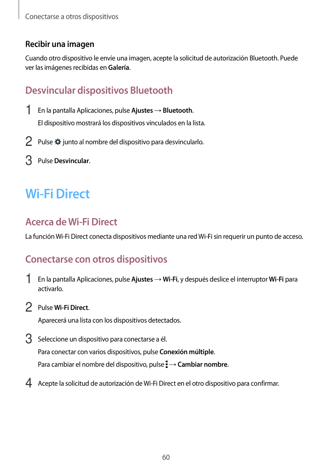 Samsung SM-T560NZWAPHE Desvincular dispositivos Bluetooth, Acerca de Wi-Fi Direct, Conectarse con otros dispositivos 