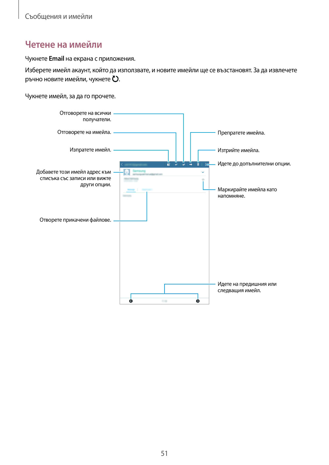 Samsung SM-T561NZKABGL manual Четене на имейли 