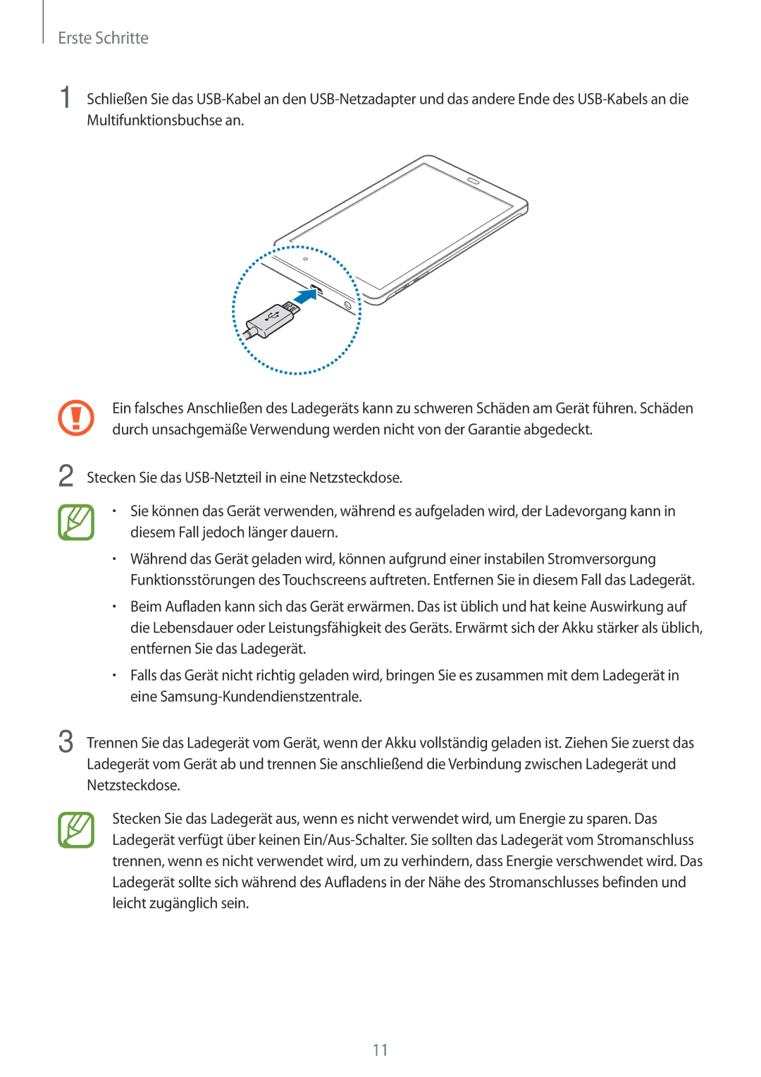 Samsung SM-T561NZKADBT, SM-T561NZWADBT manual Erste Schritte 