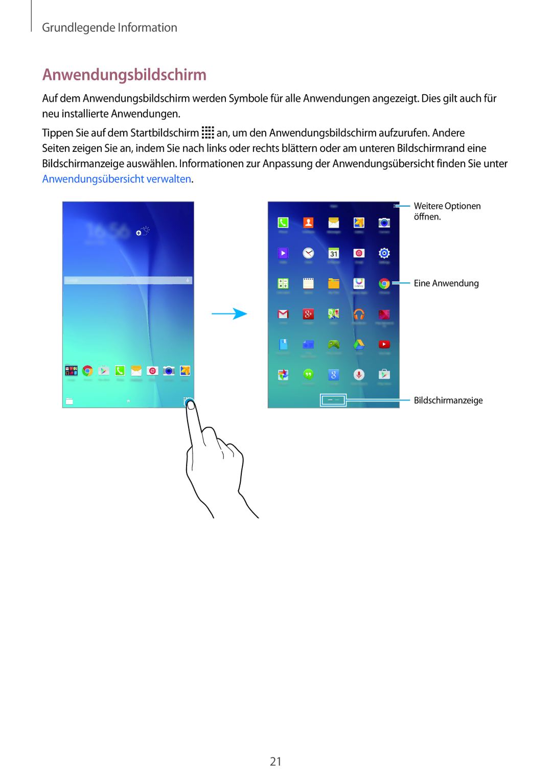 Samsung SM-T561NZKADBT, SM-T561NZWADBT manual Anwendungsbildschirm 