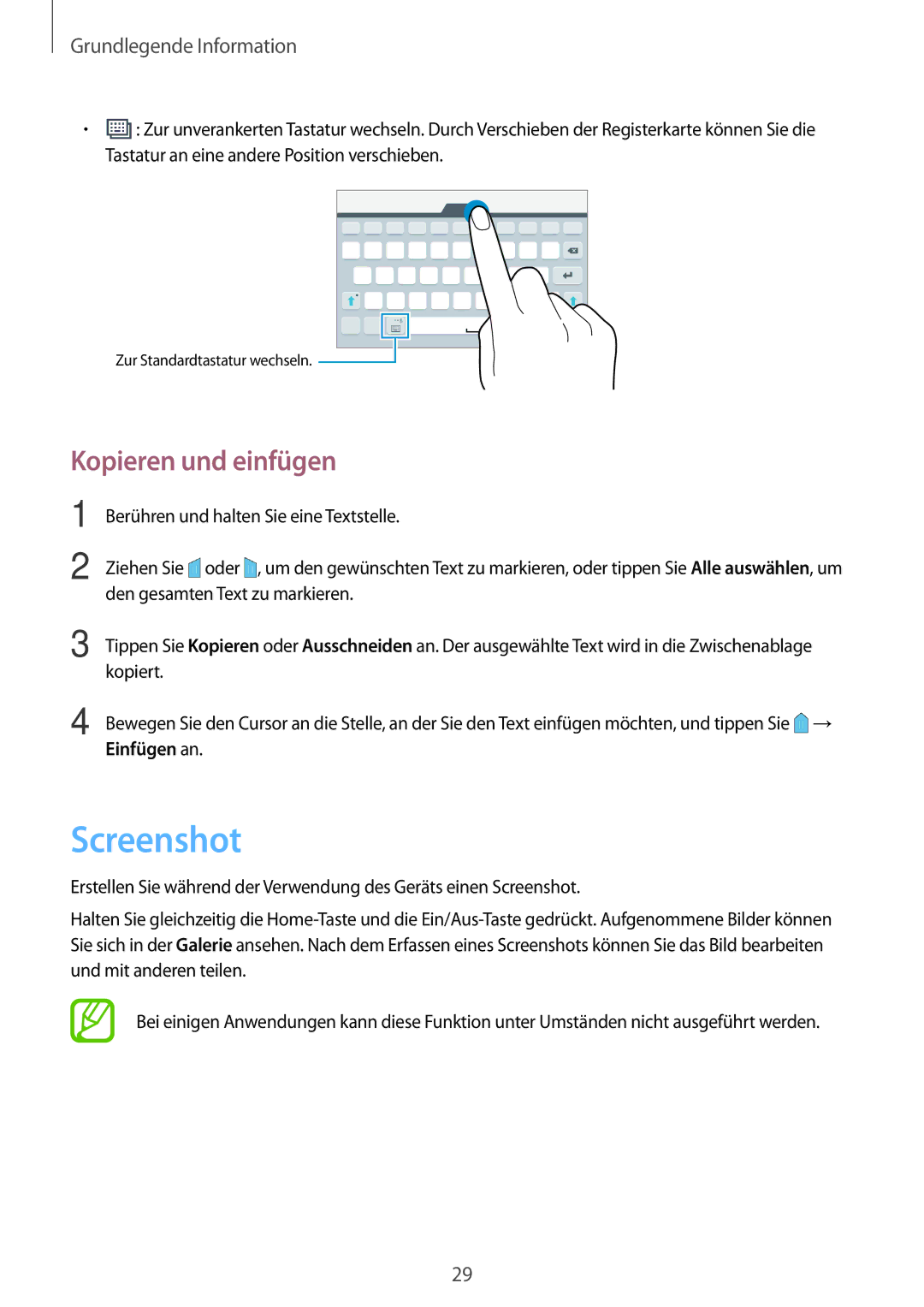 Samsung SM-T561NZKADBT, SM-T561NZWADBT manual Screenshot, Kopieren und einfügen 