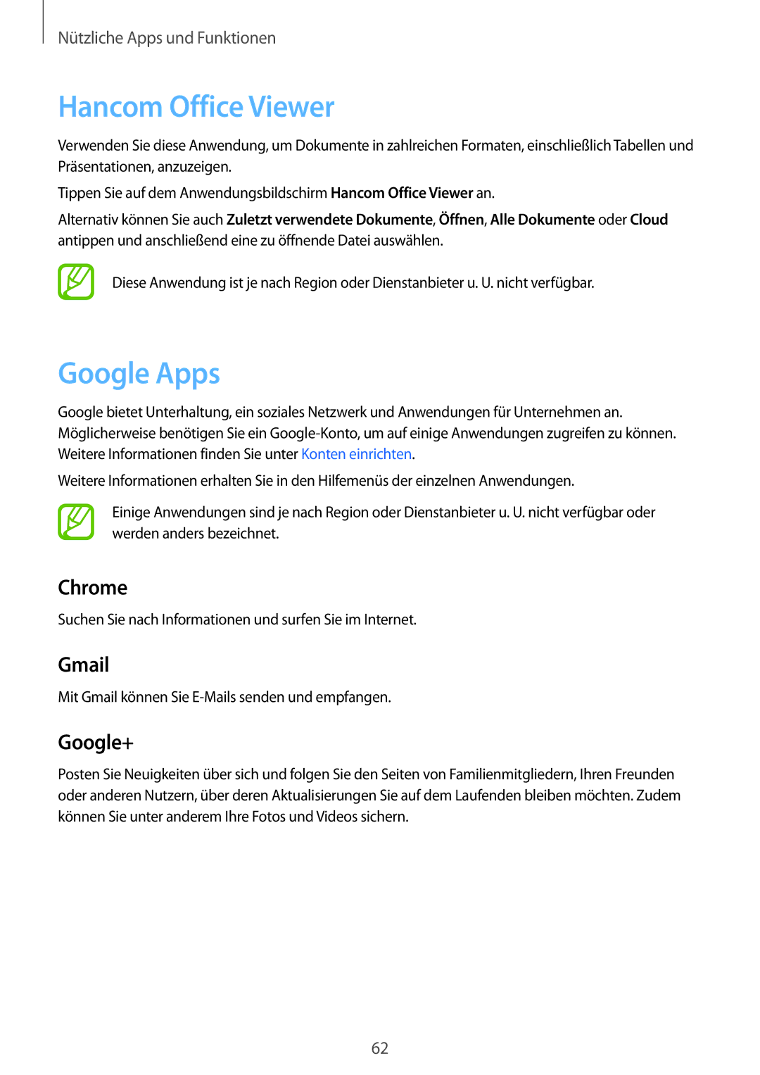 Samsung SM-T561NZWADBT, SM-T561NZKADBT manual Hancom Office Viewer, Google Apps 