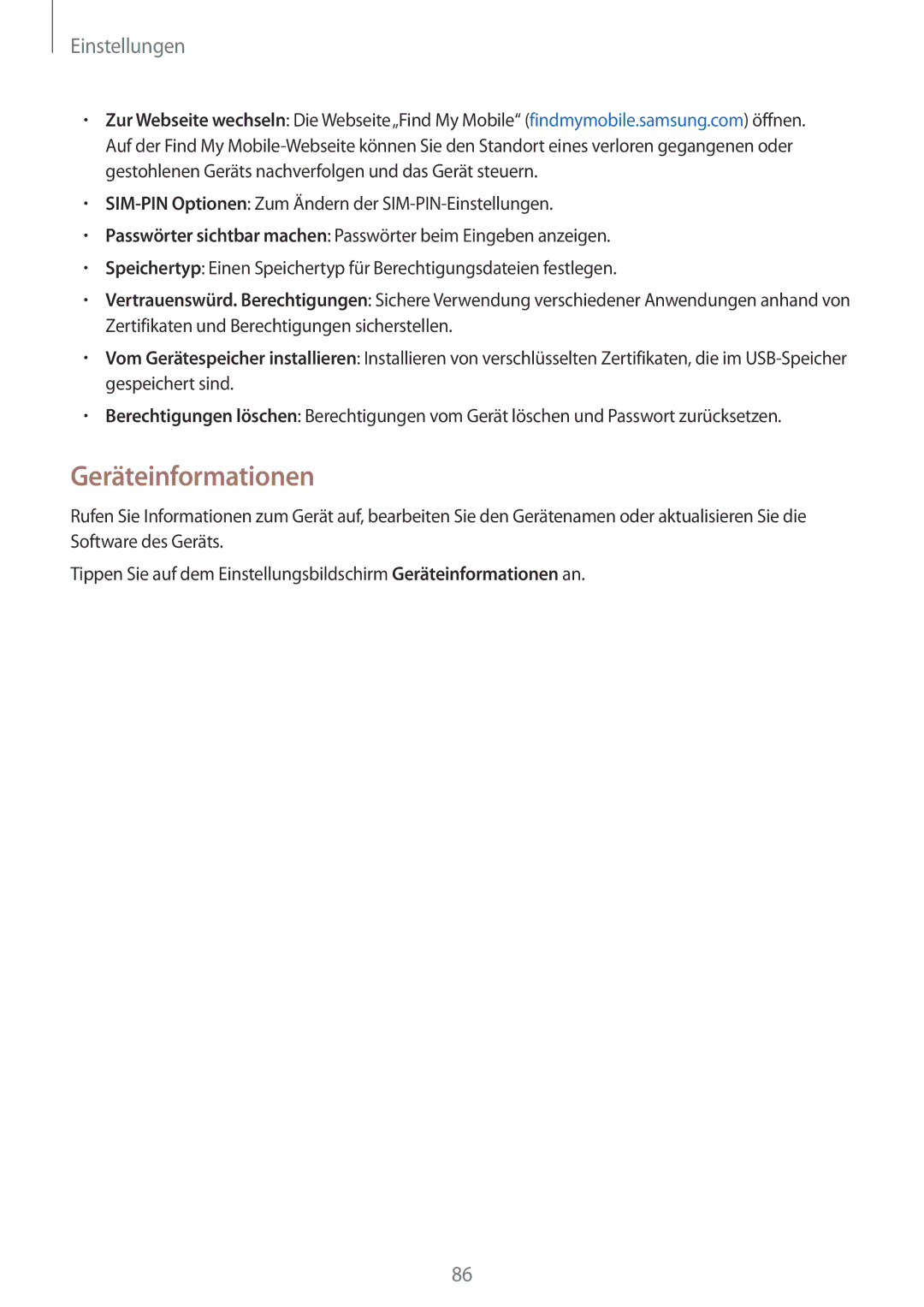 Samsung SM-T561NZWADBT, SM-T561NZKADBT manual Geräteinformationen 