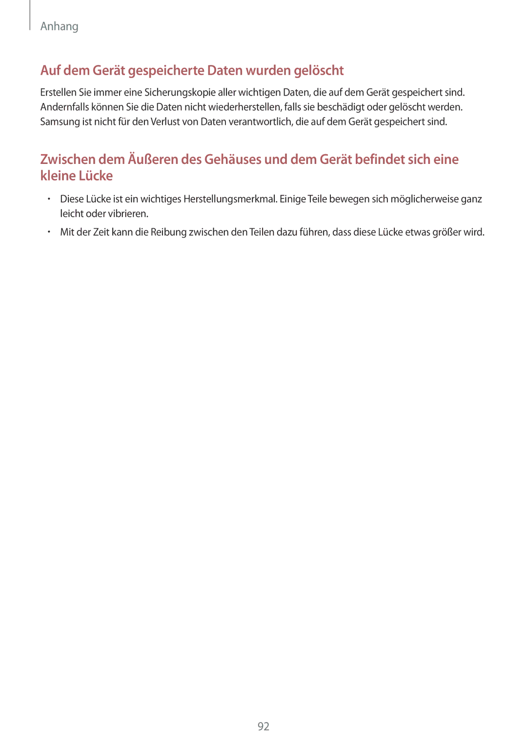 Samsung SM-T561NZWADBT, SM-T561NZKADBT manual Auf dem Gerät gespeicherte Daten wurden gelöscht 