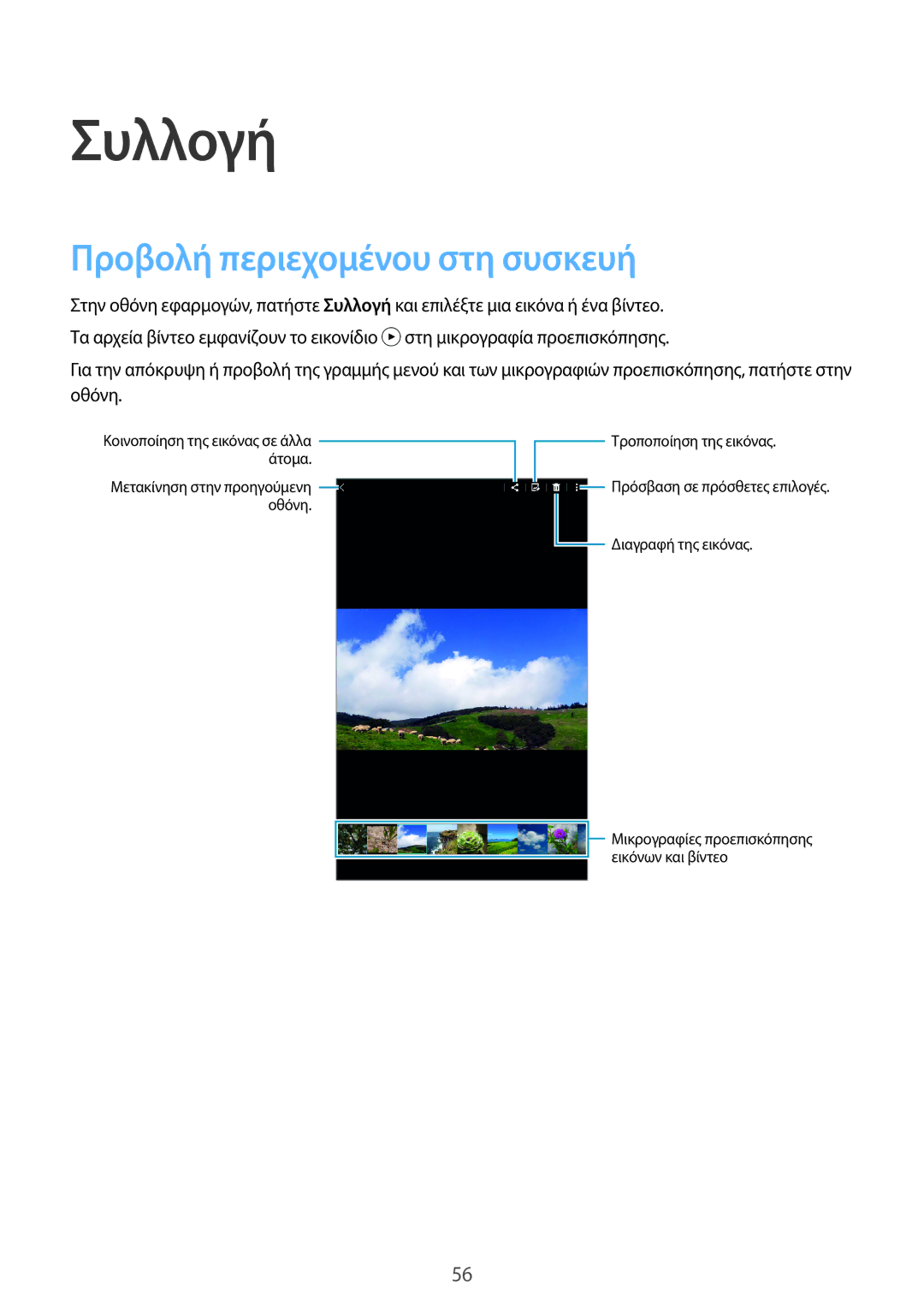Samsung SM-T561NZWAEUR, SM-T561NZKAEUR manual Συλλογή, Προβολή περιεχομένου στη συσκευή 