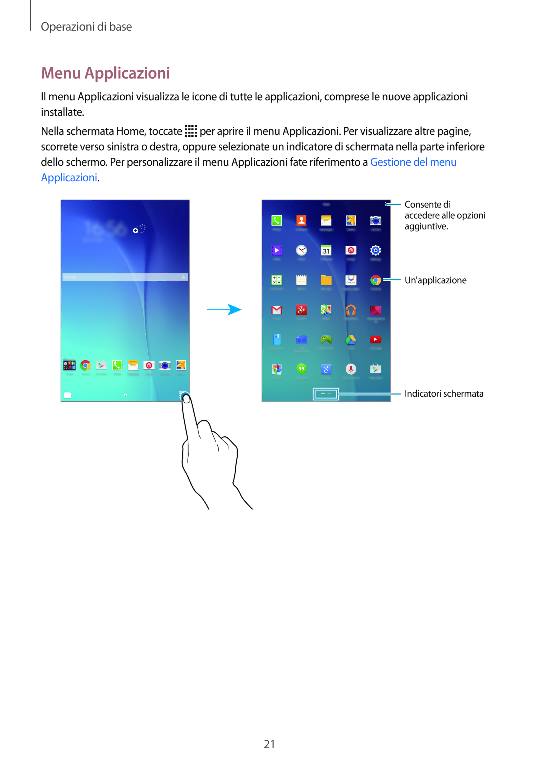 Samsung SM-T561NZWAITV manual Menu Applicazioni 