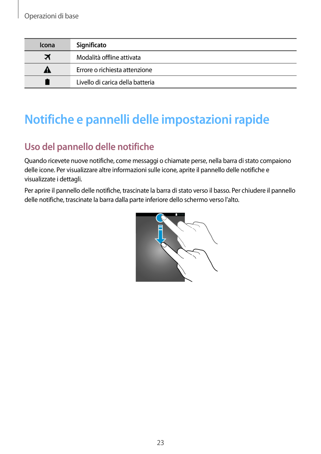 Samsung SM-T561NZWAITV manual Notifiche e pannelli delle impostazioni rapide, Uso del pannello delle notifiche 