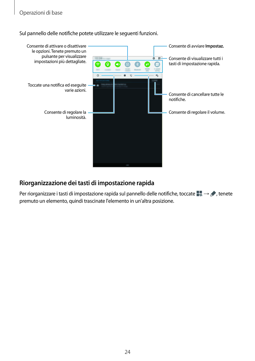 Samsung SM-T561NZWAITV manual Riorganizzazione dei tasti di impostazione rapida 