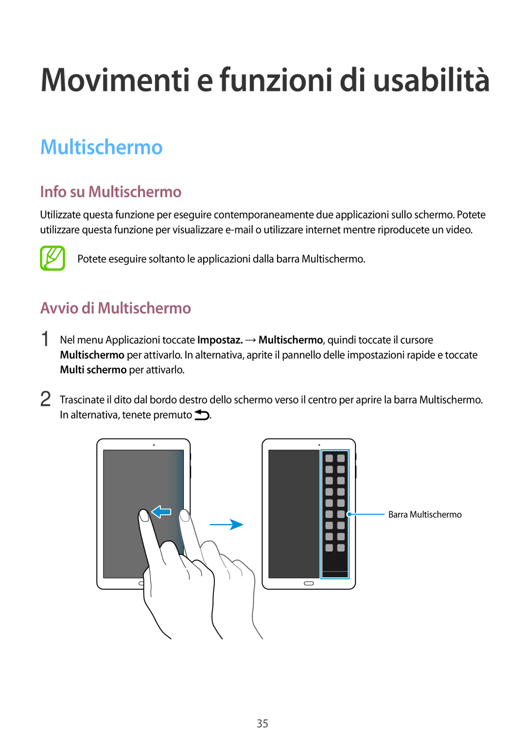 Samsung SM-T561NZWAITV manual Info su Multischermo, Avvio di Multischermo 