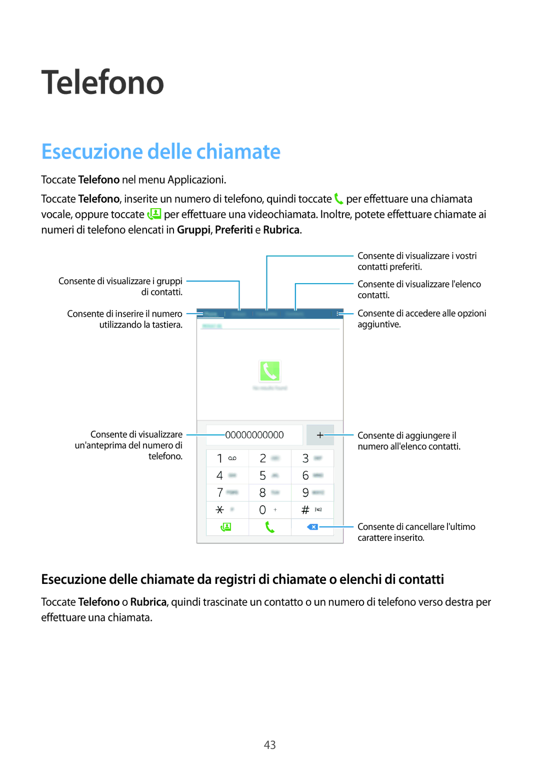 Samsung SM-T561NZWAITV manual Telefono, Esecuzione delle chiamate 