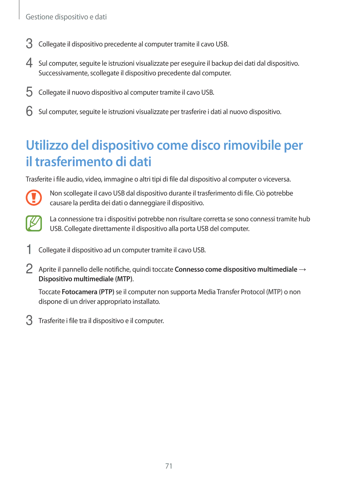 Samsung SM-T561NZWAITV manual Gestione dispositivo e dati 