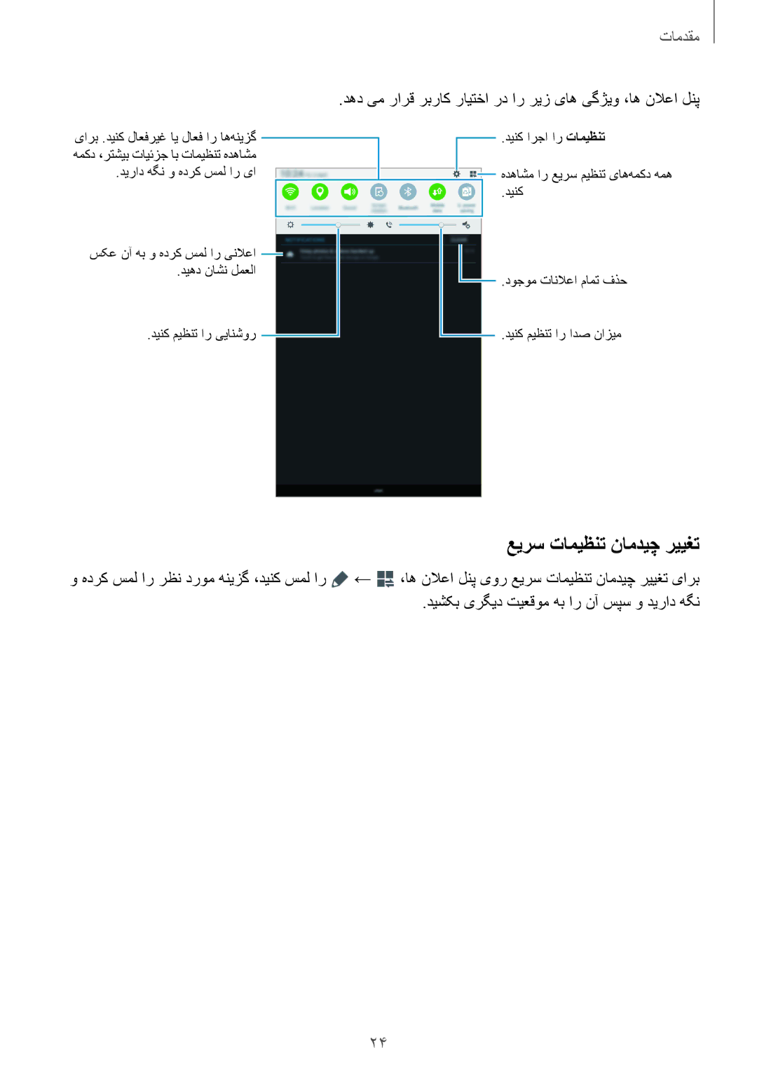 Samsung SM-T561NZWAKSA manual عیرس تامیظنت نامدیچ رییغت, دهد یم رارق ربراک رایتخا رد ار ریز یاه یگژیو ،اه نلاعا لنپ 