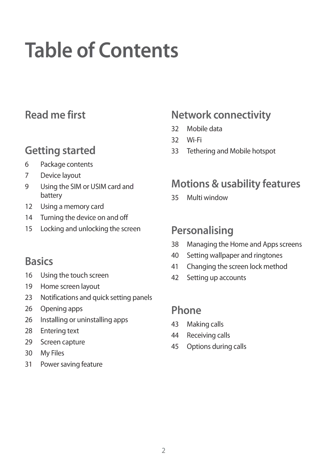 Samsung SM-T561YZWAXXV, SM-T561YZKAXXV manual Table of Contents 