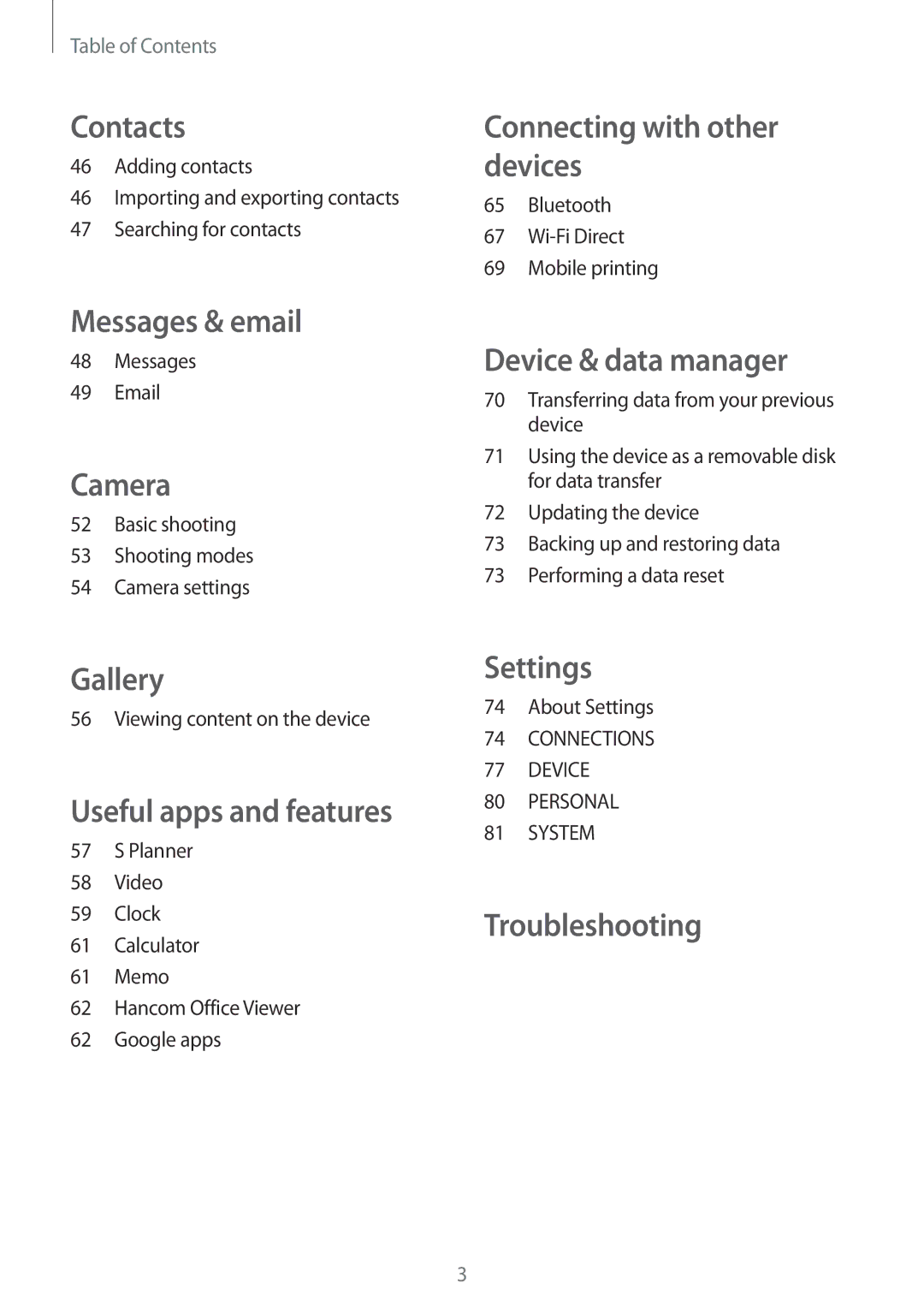 Samsung SM-T561YZKAXXV, SM-T561YZWAXXV manual Contacts 