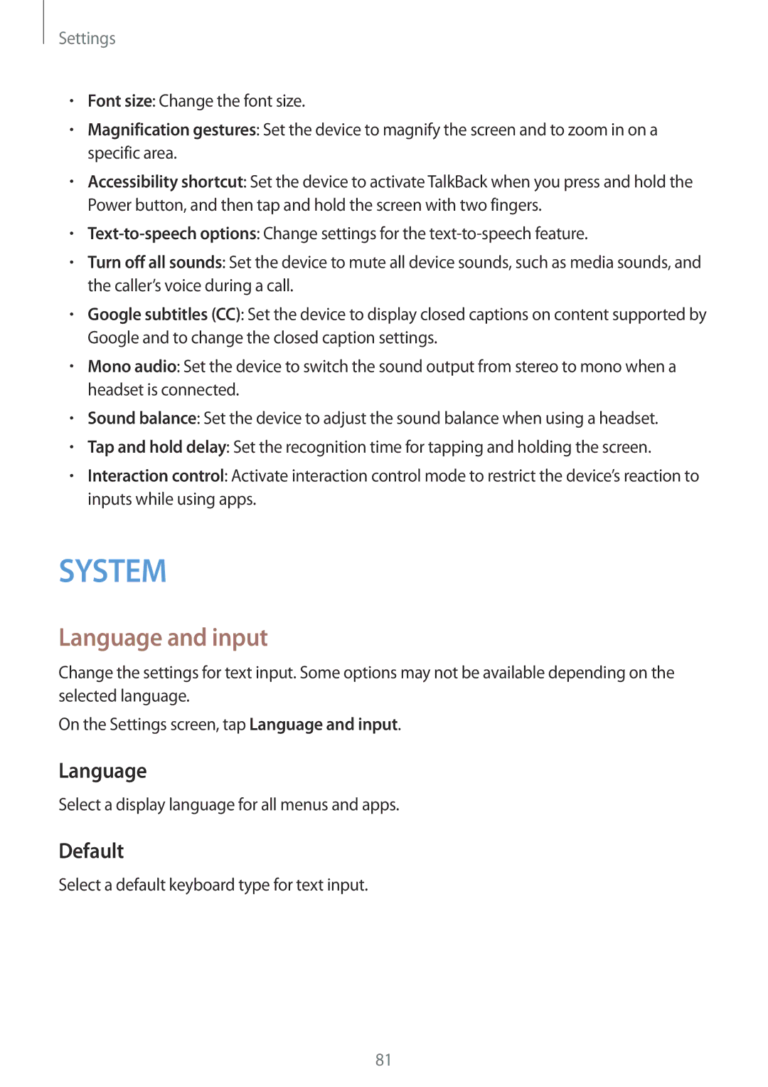 Samsung SM-T561YZKAXXV, SM-T561YZWAXXV manual Language and input, Default 