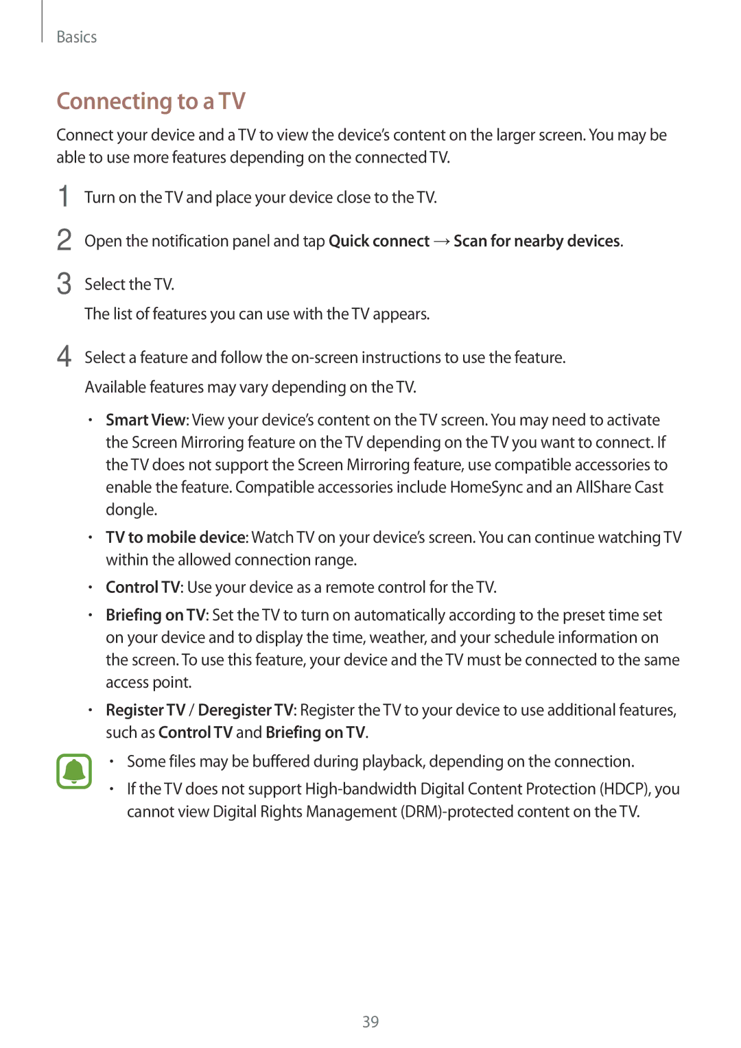 Samsung SM-T580NZKAXEF, SM-T580NZKADBT, SM-T580NZWADBT, SM-T580NZKEDBT, SM-T580NZWEDBT, SM-T580NZWAXEF manual Connecting to a TV 