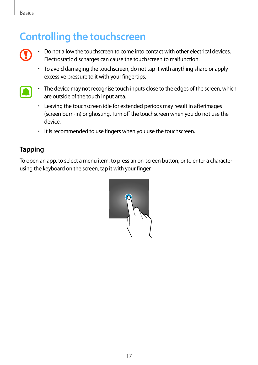 Samsung SM-T580NZKEXEZ, SM-T580NZKADBT, SM-T580NZWADBT, SM-T580NZKEDBT, SM-T580NZWEDBT Controlling the touchscreen, Tapping 