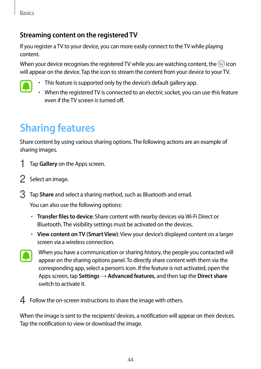 Samsung SM-T580NZWEPHE, SM-T580NZKADBT, SM-T580NZWADBT manual Sharing features, Streaming content on the registered TV 