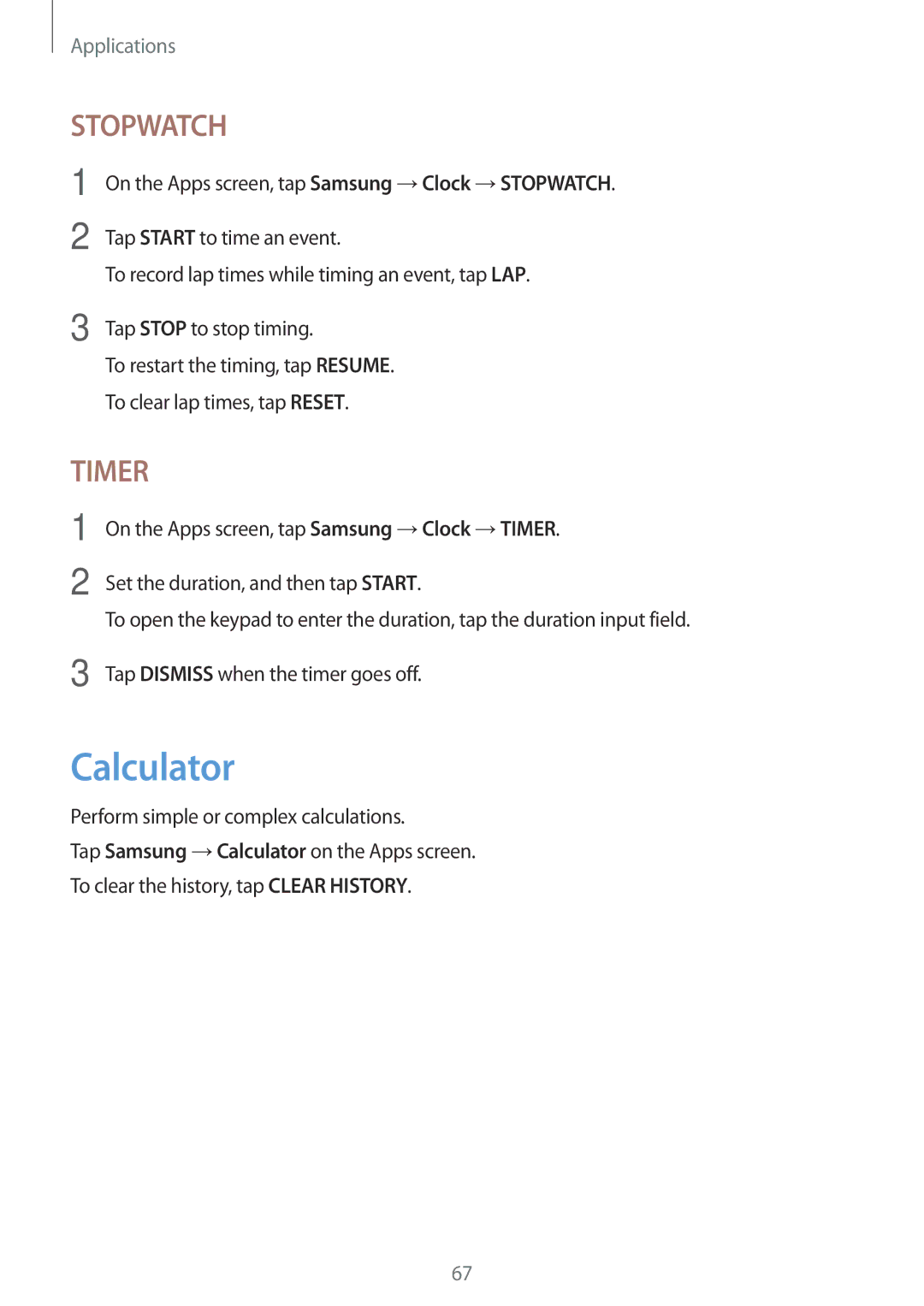 Samsung SM-T580NZWADBT, SM-T580NZKADBT, SM-T580NZKEDBT, SM-T580NZWEDBT, SM-T580NZWAXEF, SM-T580NZKEXEF Calculator, Stopwatch 