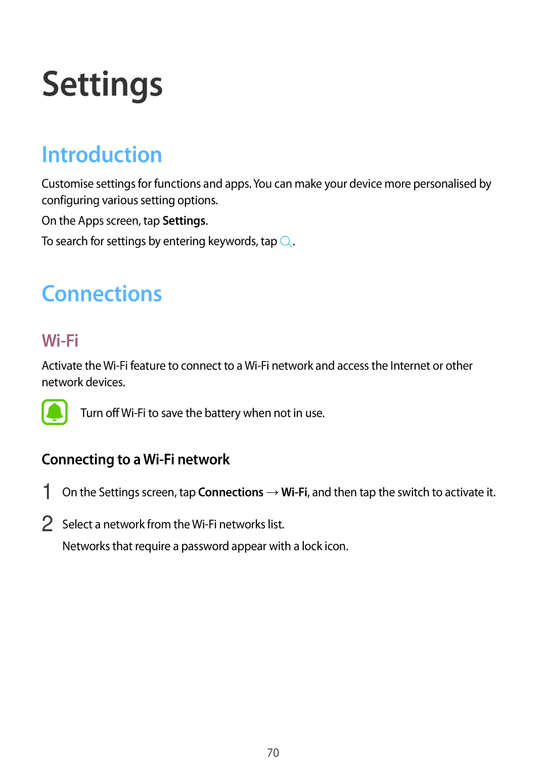 Samsung SM-T580NZWAXEF, SM-T580NZKADBT, SM-T580NZWADBT manual Introduction, Connections, Connecting to a Wi-Fi network 