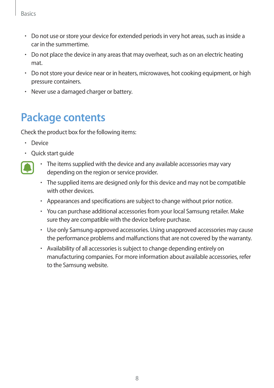 Samsung SM-T580NZWEXEF, SM-T580NZKADBT, SM-T580NZWADBT, SM-T580NZKEDBT, SM-T580NZWEDBT, SM-T580NZWAXEF manual Package contents 