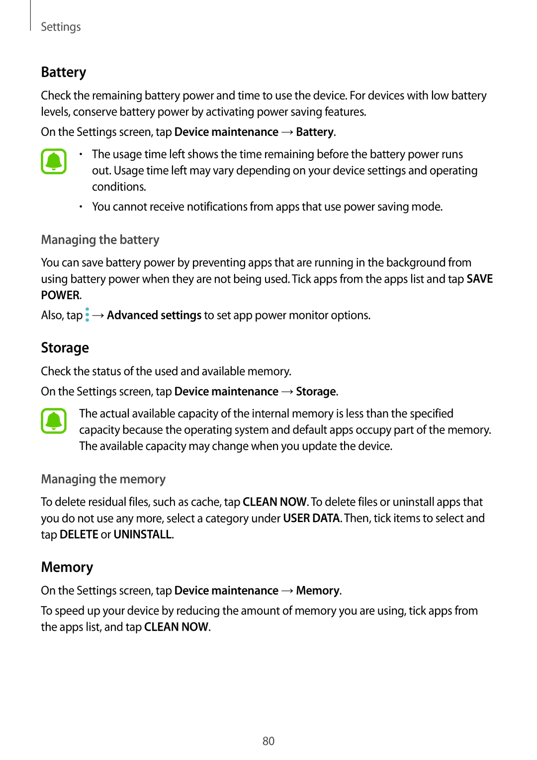 Samsung SM-T580NZKEPHE, SM-T580NZKADBT, SM-T580NZWADBT, SM-T580NZKEDBT, SM-T580NZWEDBT manual Battery, Storage, Memory 