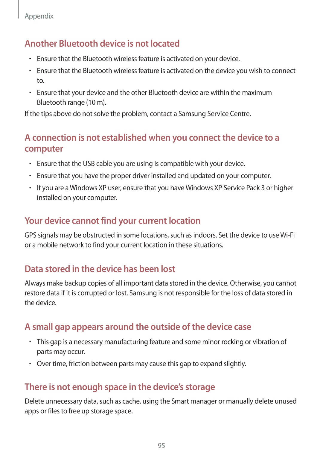 Samsung SM-T580NZKAXEH, SM-T580NZKADBT, SM-T580NZWADBT, SM-T580NZKEDBT manual Another Bluetooth device is not located 